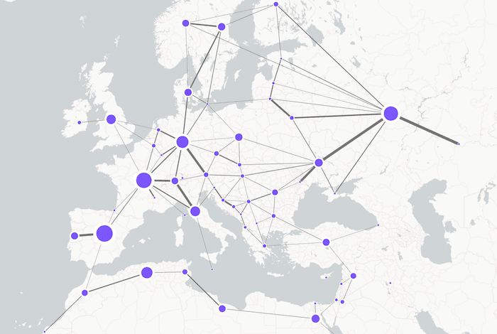 visualizing network infrastructure - Plotting our sequential data on the map.
