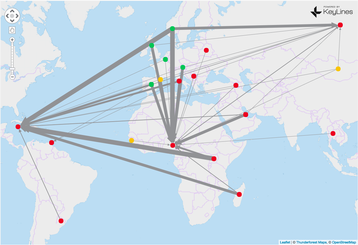 Correspondent banking relationships, mapped geographically