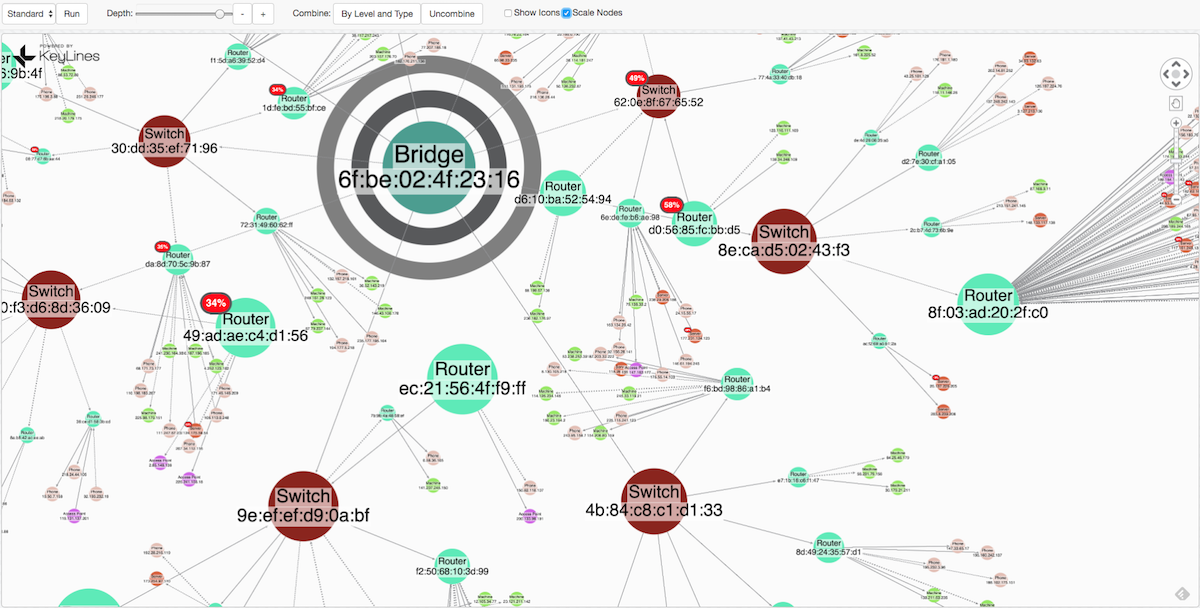 Our network, with nodes sized by importance, running the structural layout