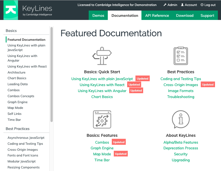 The KeyLines SDK site features all the documentation you need