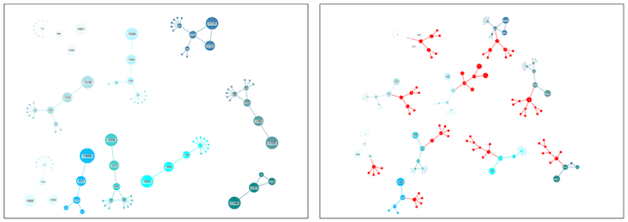 Before and after: newly-added red nodes stand out so they’re easy to track.