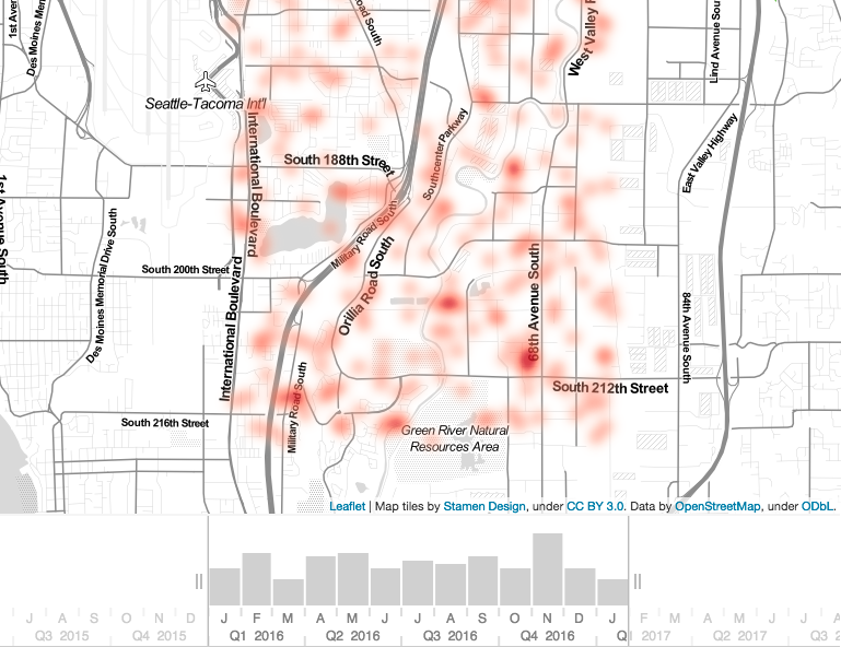 Big data and law enforcement -KeyLines Geospatial can be used to produce geographic heat maps of incidents