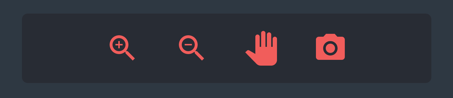 Universally recognized React Material UI icons for zoom, pan and photo capture