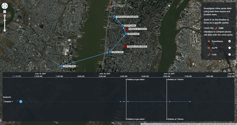 Markers are a great way to add context to interactive timeline tools, in this case showing when the individual robberies happened.