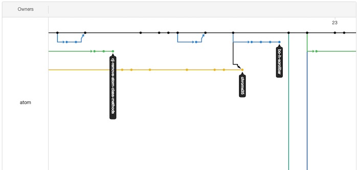 A network chart attempts to summarize different branch histories