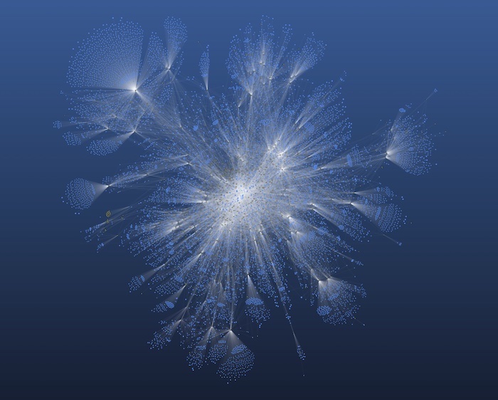 A giant network visualization looks almost like a cobweb