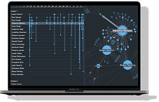 A screen showing a hybrid graph and timeline visualization created using ReGraph and KronoGraph