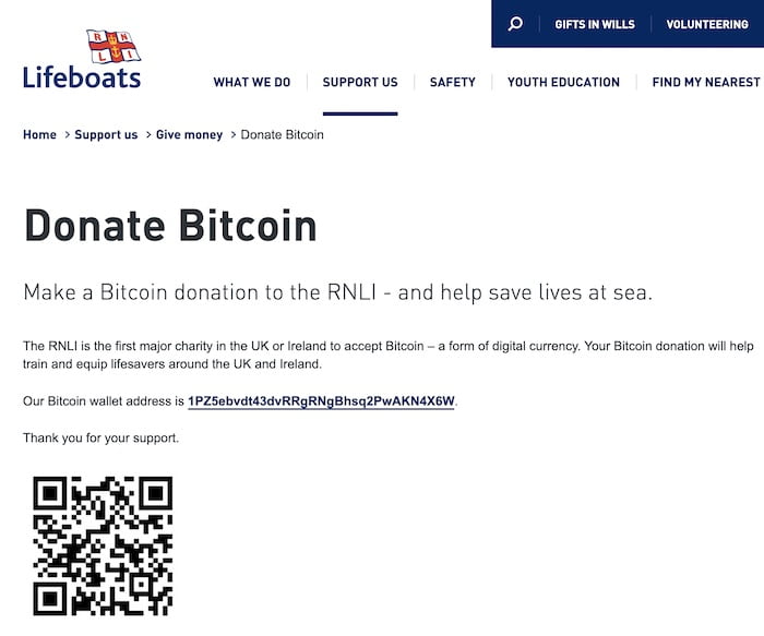 The RNLI Bitcoin donation page