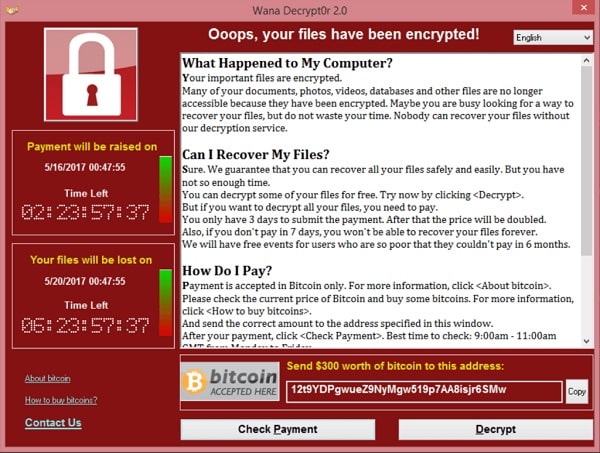 WannaCry ransom message
