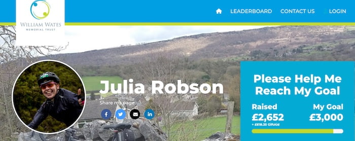 Julia's charity donation page header