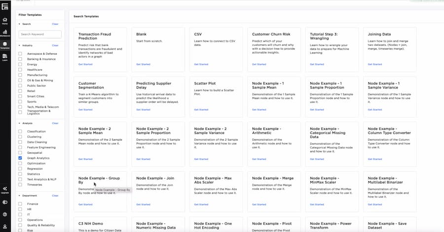 A selection of C3 AI Ex-Machina's AI algorithm templates