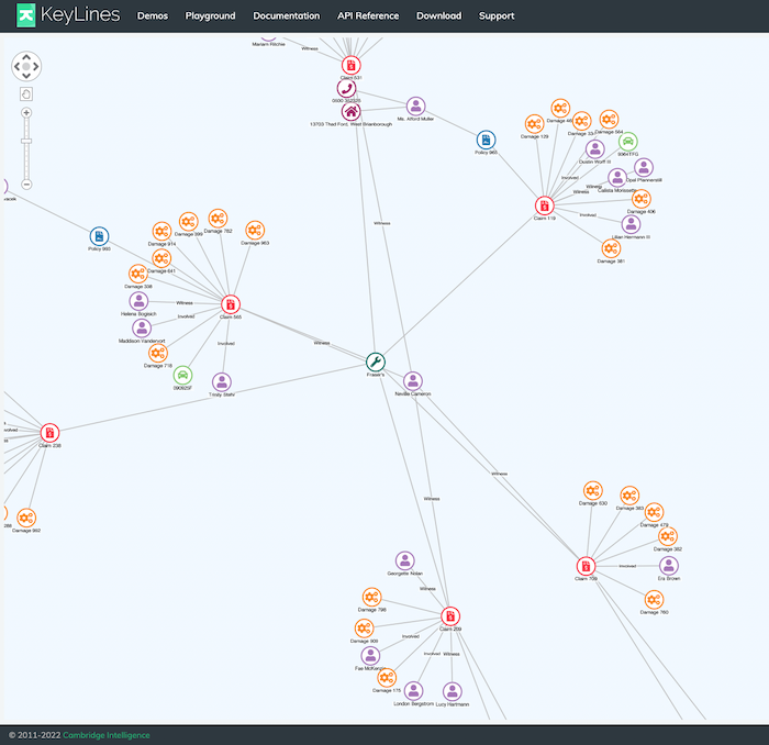 Chart showing a person linked to several insurance claims