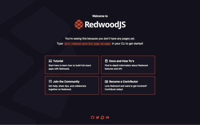Redwood's default welcome page