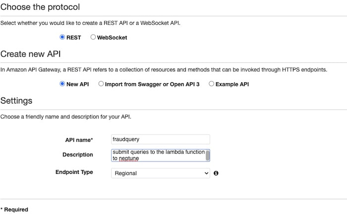 API Gateway console UI