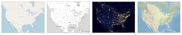 Some of the many map tile options available for our map data visualizations