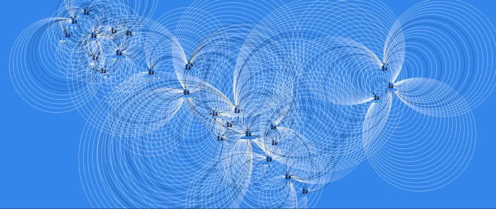 A graph visualization showing nodes linked by multiple large loops as links