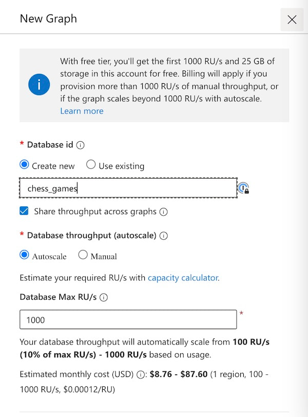 The 'new graph' Azure Cosmos DB form