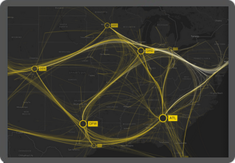 A screen showing a geospatial visualization