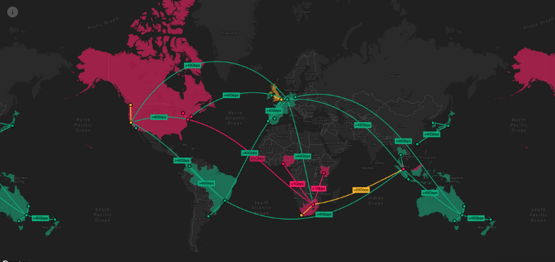 Geospatial visualization tracking global network activity