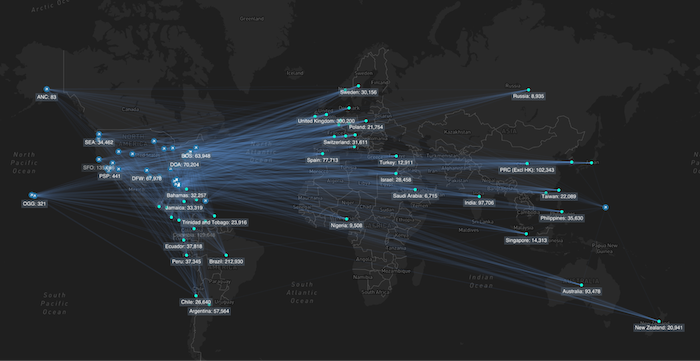 Visualization showing connected nodes and links against the map
