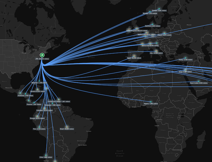 Flight path visualization created using MapWeave and Mapbox