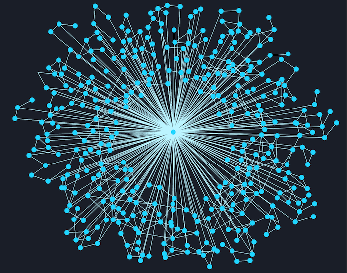 A node-link chart resembling a burst of sparks