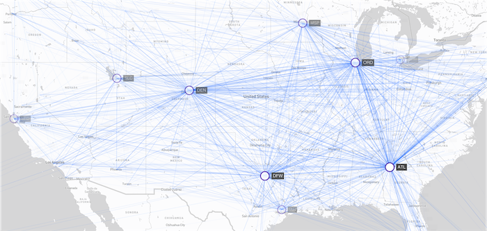 A geospatial visualization before bundling routes