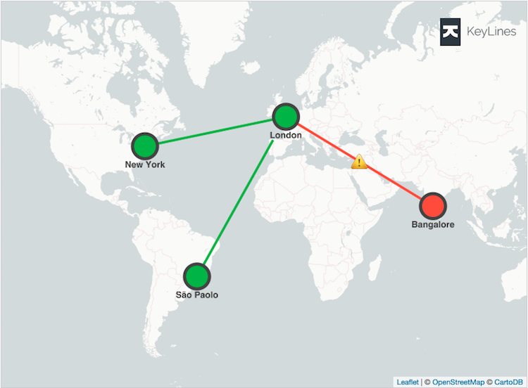 The dashboard view or map visualization of a global corporation’s IT network.
